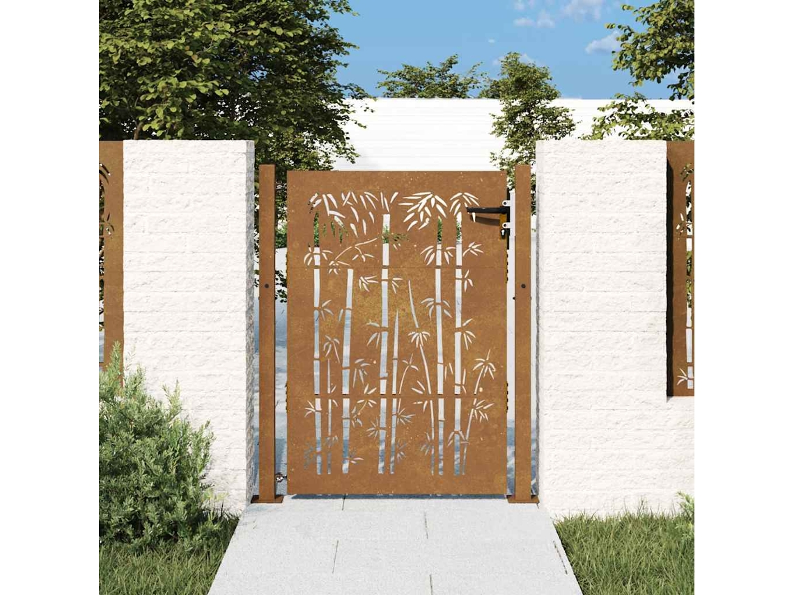 Puerta De Jardín Acero Corten Diseño Bambú 105x130 Cm