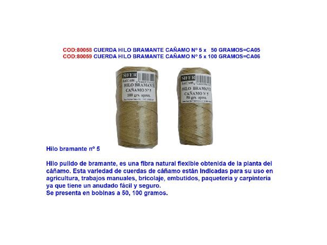 Cuerda hilo bramante cañamo n  5 x 100 gramos ca06