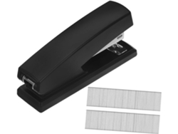 Grapadora de escritorio metálica, antideslizante y con diseño ergonómico.