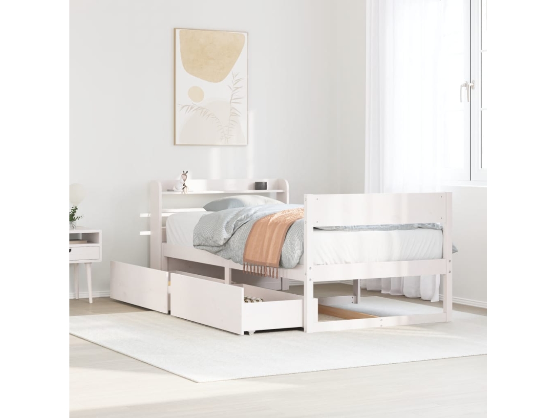 Estructura De Cama Sin Colchón Madera De Pino Blanca 90x200 Cm