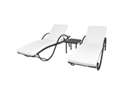 2 tumbonas de ratán negro con mesa, Dkd Home Decor