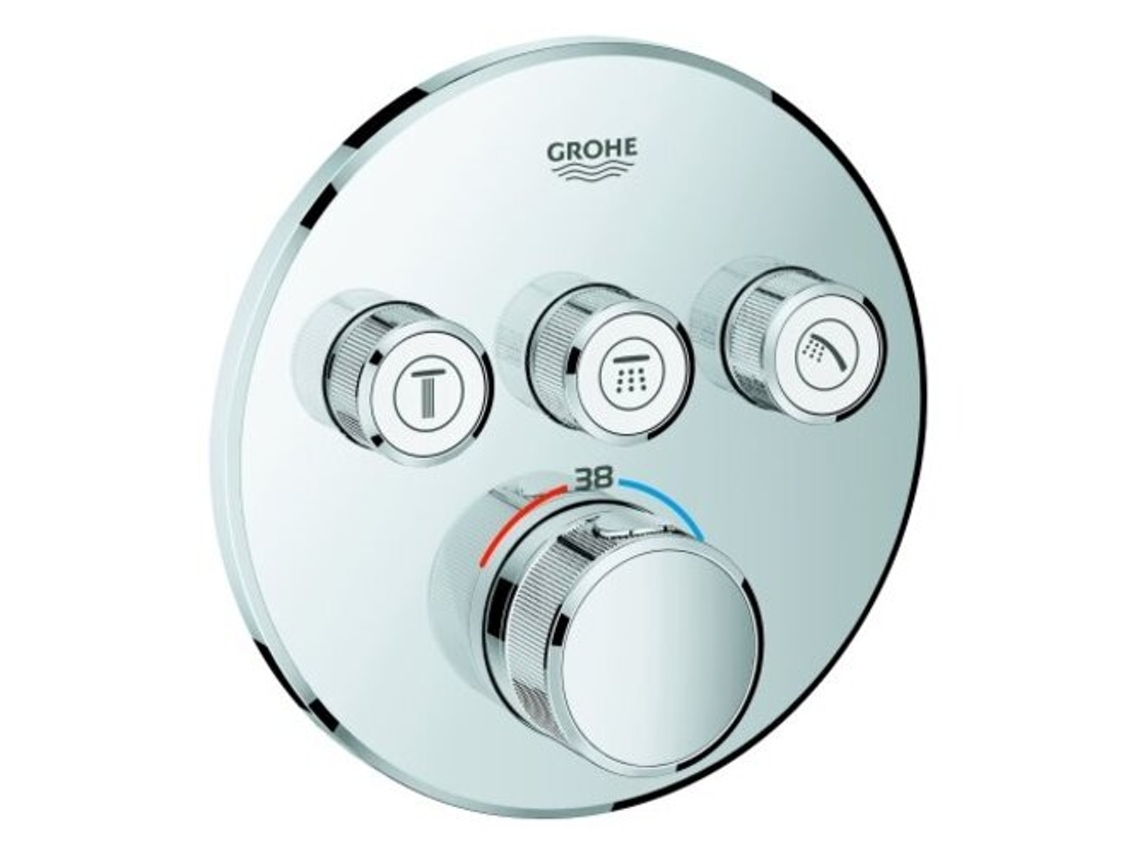 Termostato GROHE Grohtherm SmartControl con tres válvulas de cierre, rosetón de pared redondo, Color: cromado
