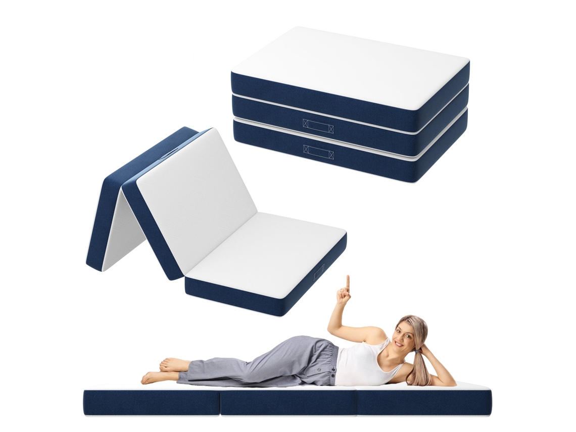 Colchón Triple Plegable 75x195cm, Colchón Para Invitados Versátil, Espuma De 15cm De Grosor, Funda Extraíble Y Lavable A Máquina, Asa De Transporte