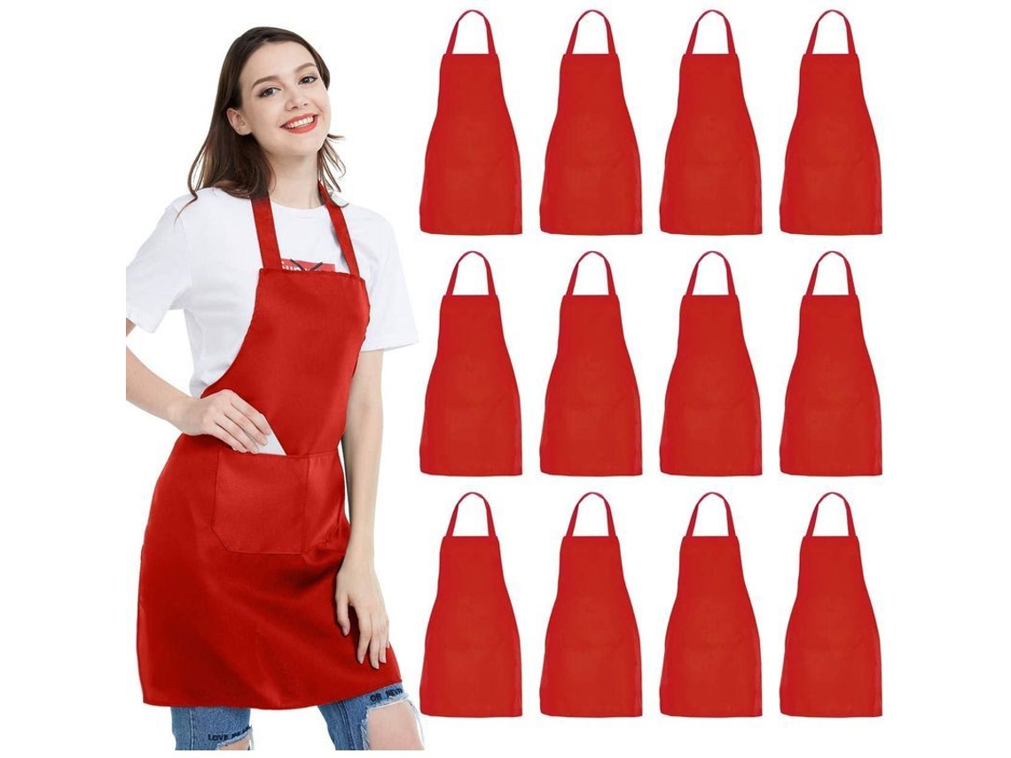 12 Avatares De Cuello - Avatares Unisex Rojos Con 2 Bolsillos Grandes, Lavables A Máquina Para Barbacoa De Cocina