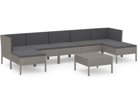 Conjunto 8 de muebles de jardín VIDAXL y cojines ratán sintético gris