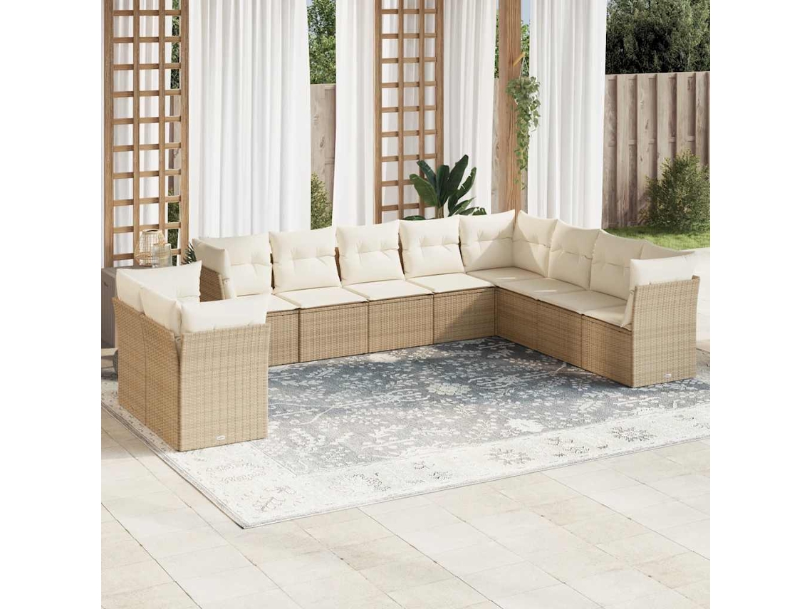 Conjunto de 10 sofás de jardín con cojines de mimbre beige de DKD Home Decor