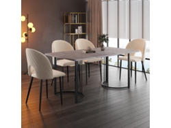 Juego De Comedor De 140x80cm, 4 Sillas, Terciopelo Beige, Diseño De Rombos, Ajustables, Mdf Gris Y Negro.