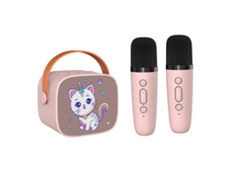 Mini máquina de karaoke para niños con altavoz portátil y micrófono inalámbrico Mdug (modelo 2 rosa con micrófono dual)