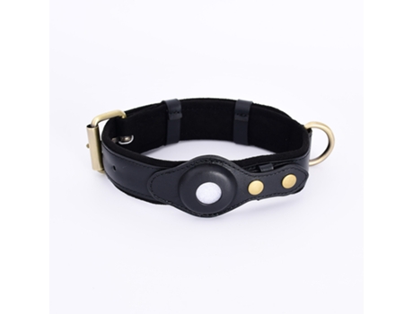 Collar para Perro Compatible con Airtag, Arneses y Correas Hecho de Cuero Vegano con Soporte para Dispositivo de Rastreo de Perros, S, Negro ZMDECQNA