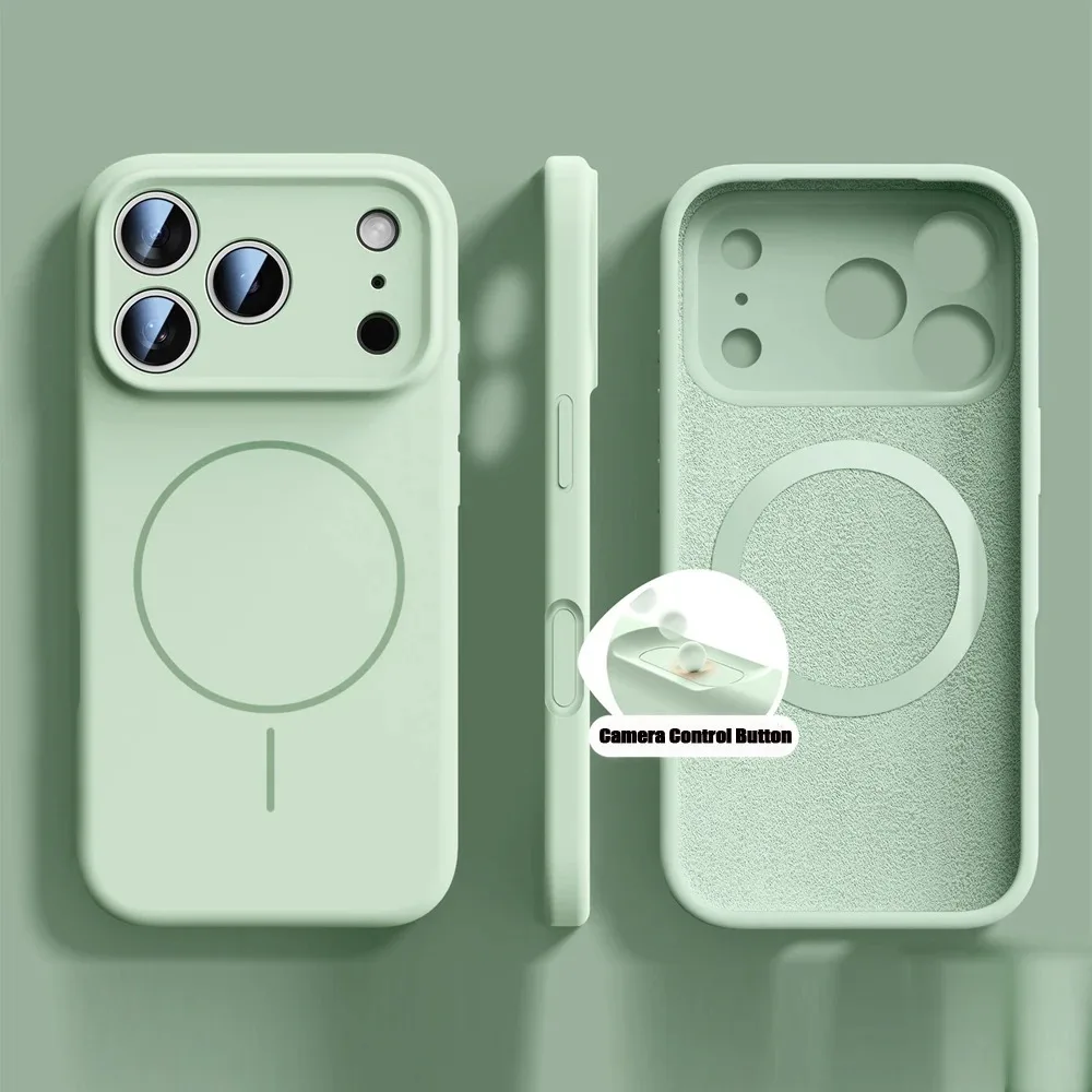 (iphone 16 Verde) Funda Protectora Magnética De Silicona Líquida Para Iphone, Funda Blanda Original.