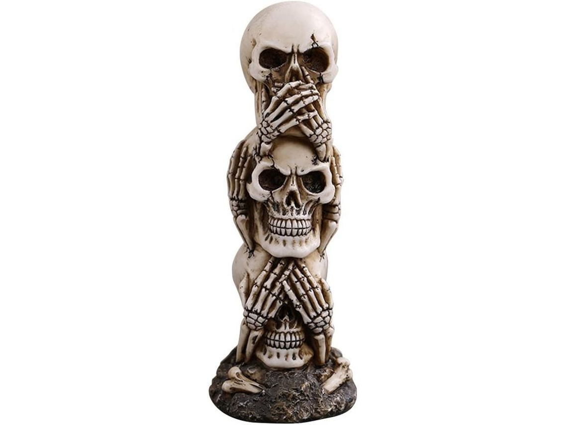 Estatua De Calavera: No Oye, No Ve, Habla - Escultura Decorativa De Esqueleto