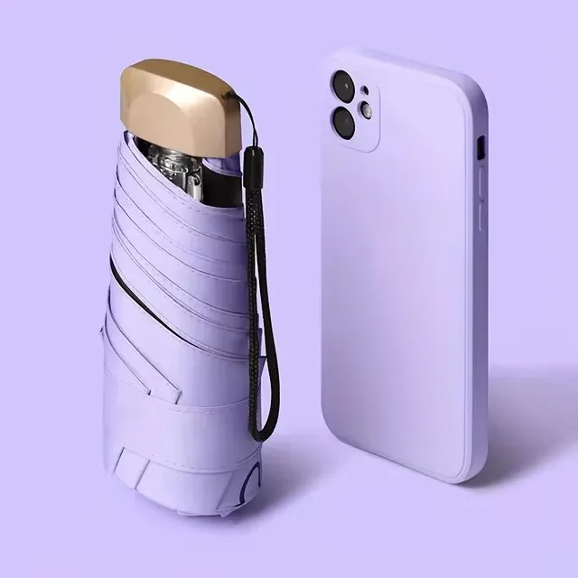 (Morado 6k) Mini paraguas de bolsillo, paraguas pequeño de protección solar, paraguas impermeable, paraguas plegable de vinilo