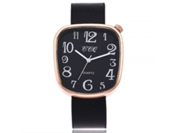 Reloj De Pulsera Ccq Quartz, Informal, Para Mujer/hombre, Piel Sintética, Negro, Esfera Numérica.