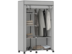 Armario CHEZMOI con 6 ruedas, barra para colgar ropa y espacio de almacenamiento, madera marrón, 120x40x128 cm