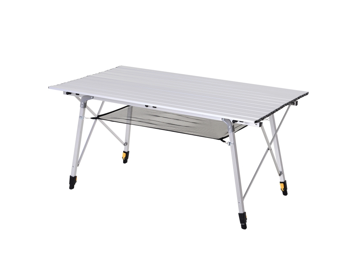 Mesa de picnic doble, tablero desmontable, mesa de camping regulable en altura, incluye bolsa de transporte, aluminio, negro, 120 x 69 x 59-78 cm
