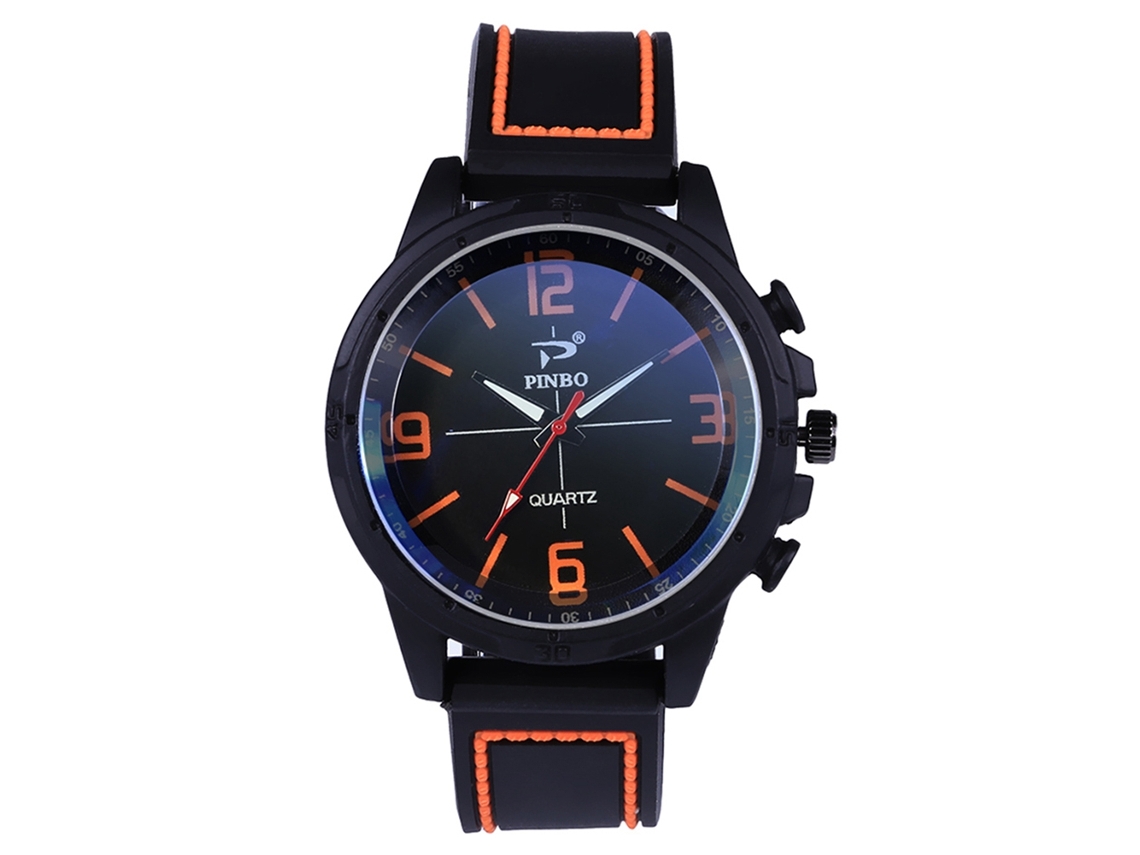 Reloj De Pulsera De Cuarzo Para Hombre Con Correa De Silicona Para Deportes Y Viajes - Naranja