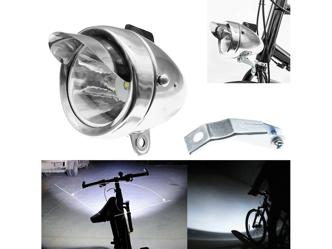 Faro delantero cromado vintage para luz de ciclismo