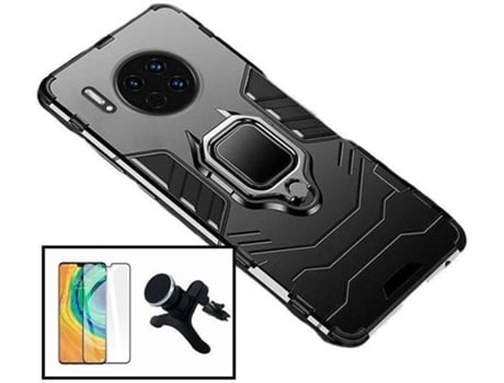 Kit Funda, Soporte y Protector de Cristal Templado Huawei Mate 30 Pro Military Defender Negro