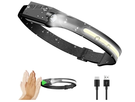 Linterna frontal LED recargable con barra de luz impermeable que ilumina 230 , puede usar 350 lúmenes, adecuada para adultos y niños (negro) YIZHOOD