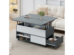 Mesa De Centro De 100*98*65 Cm, Altura Regulable, Con Almacenamiento Oculto Y Estante, Con Ruedas Y Cajones.