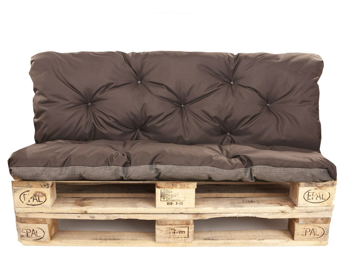 Set Cojines de Palé Asiento 120 x 60 y Respaldo 120 x 40 cm Marrón cojines sofá - cojín para palé interior - exterior