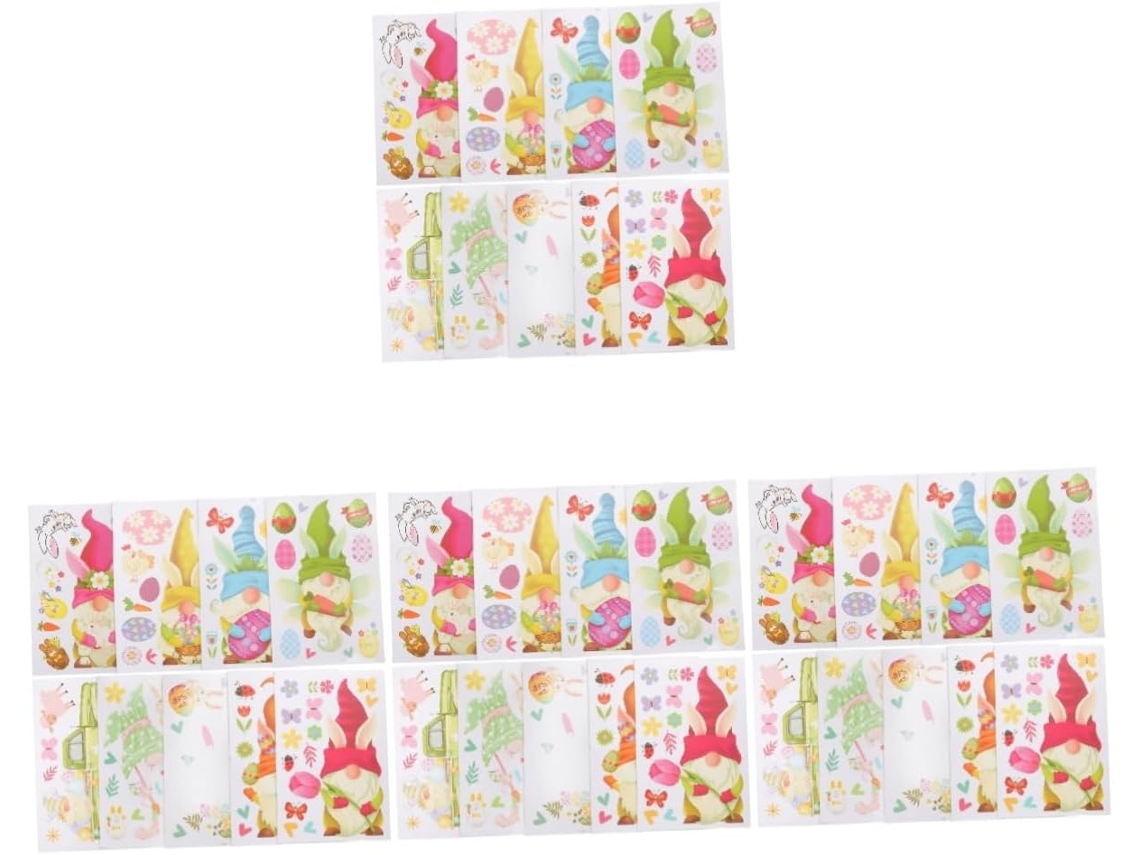 Pegatina De Pascua Para Vidrio. Patrón De Elementos De Pascua Como Un Huevo De Pascua, Conejitos Y Gnomos,...