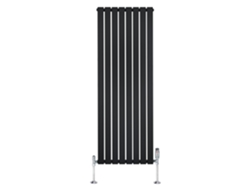 Radiador plano, columna simple, 1600x560 mm - Negro, acero al carbono de 1,5 mm, 1229 W, alta eficiencia, válvulas termostáticas