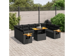 Conjunto de sofá de jardín de 11 piezas con cojines de mimbre sintético negro de DKD Home Decor