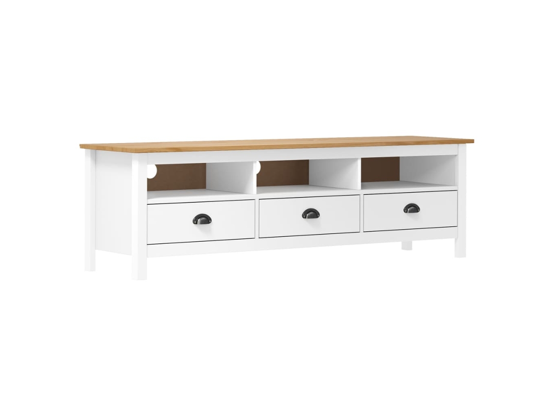 Mueble de TV Hill 158x40x47 cm Pino Macizo Blanco Dkd Decoración del Hogar