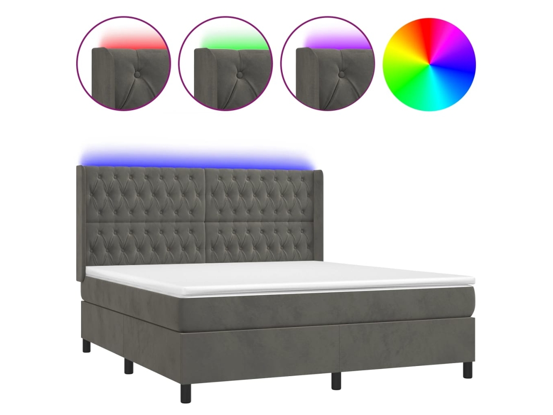 Maison Exclusive - Cama Box Spring Colchón Y Led Terciopelo Gris Oscuro 160x200 Cm