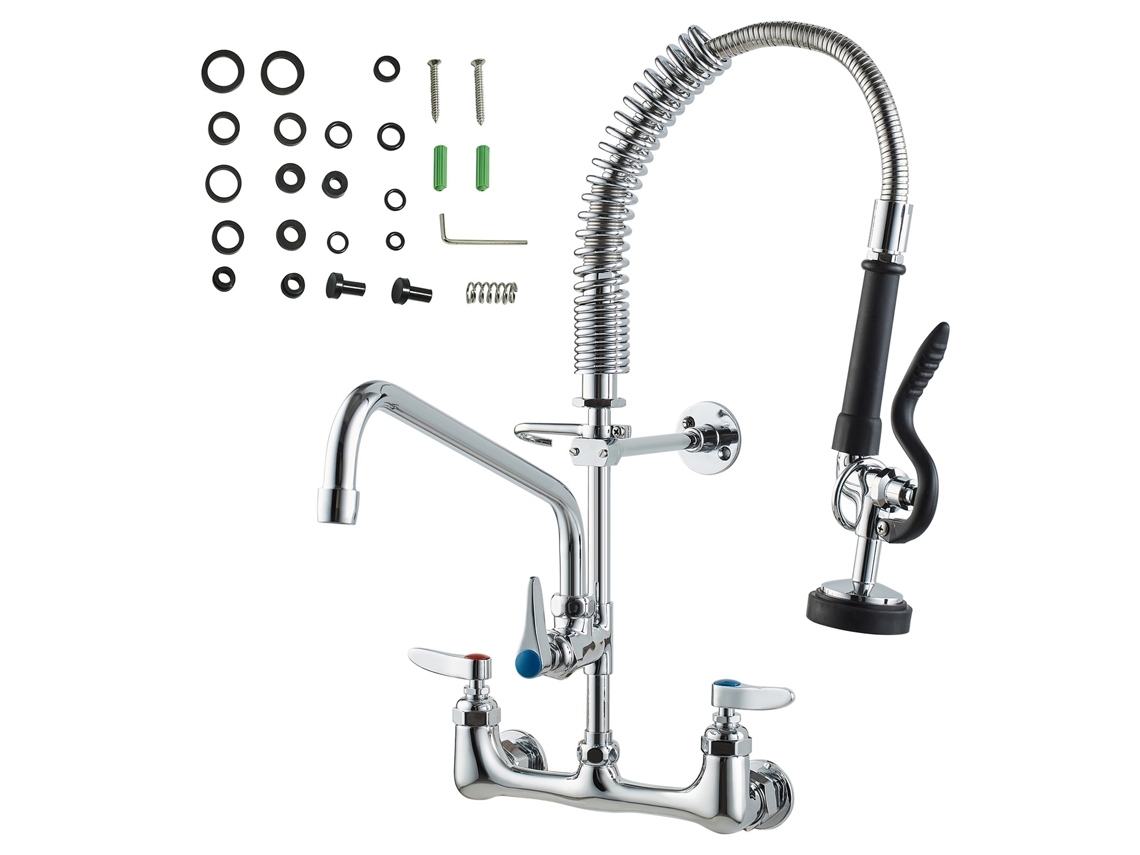 Grifo para fregadero de cocina Succebuy, montaje en pared, comercial, manguera de enjuague, 21 pulgadas de alto