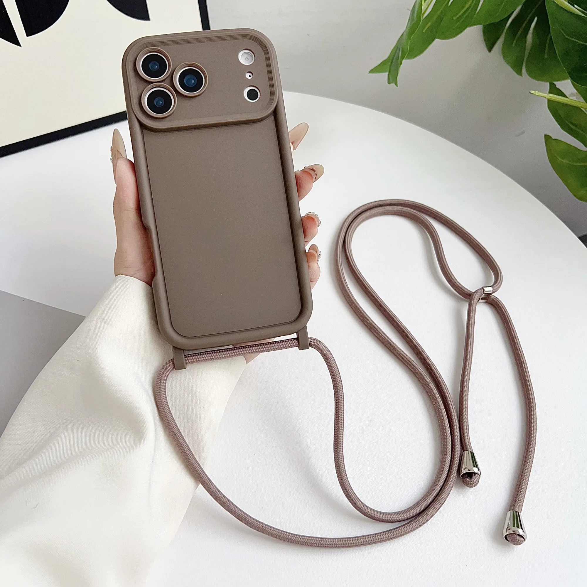(iphone 15 Pro, Marrón) Funda Para Teléfono Con Correa Cruzada, Protege La Cámara, A Prueba De Golpes.