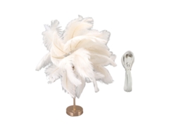 Lámpara De Mesa Romántica Recargable Con Plumas De Avestruz E Interruptor Táctil, 3 Tonos, Blanca.