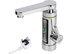 Grifo eléctrico de agua caliente instantánea, giratorio 360 grados, de acero inoxidable, con pantalla digital LED de temperatura y enchufe británico Sygo.