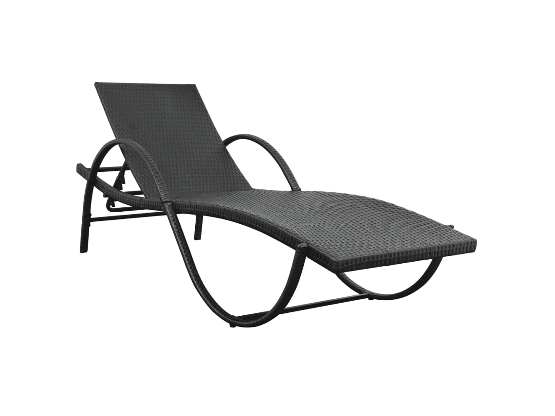 Tumbona de jardín Mueble para patio Asiento de jardín con cojín y mesita ratán sintético negro