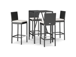 Conjunto 5 Mesa y taburetes altos jardín VIDAXL y cojines ratán PE negro