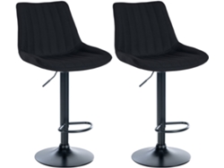 Juego de 2 taburetes de bar regulables en altura, giratorios 360°, asiento de tela negra, costuras verticales, patas de metal negro 10_0006408