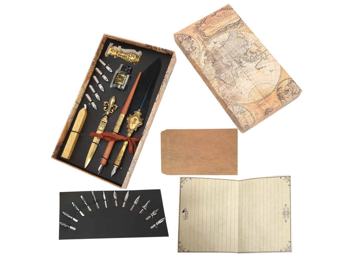Juego de plumas retro británicas creativas para escribir, regalo para parejas de negocios, Maestros, azul marino