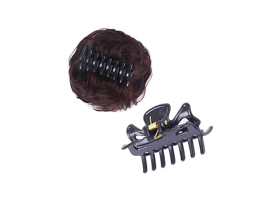 Aplique de cabelo com presilha estilo coque bagunçado para mulheres e meninas, modelo 2026.