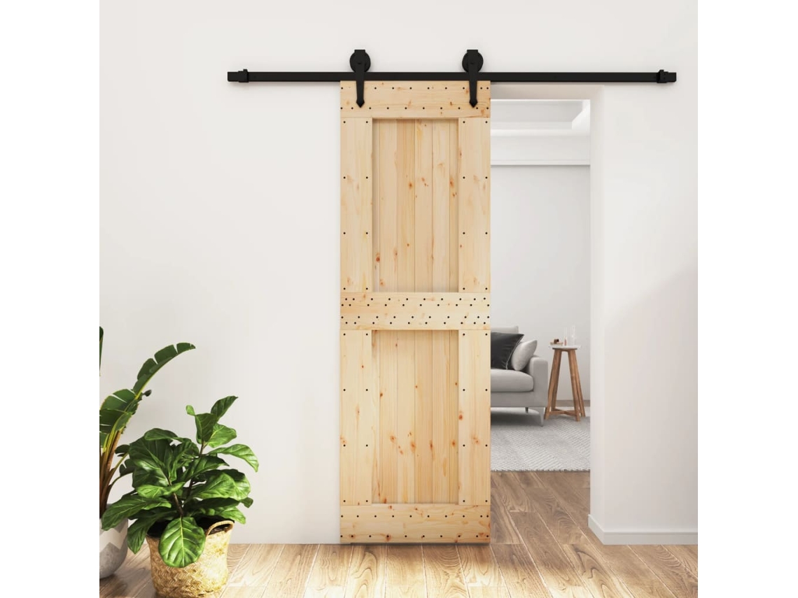 Puerta Corredera Con Herrajes Madera Maciza De Pino 70x210 Cm