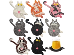 Set De 8 Posavasos, Bases Para Bebidas, Gatos, Tejido, Colores Variados Tommy01