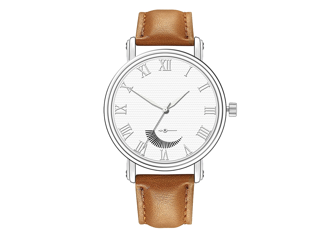 Reloj De Pulsera Sencillo De Aleación De Metal Para Hombre Con Esfera Redonda Y Movimiento De Cuarzo (marrón Claro Y Blanco).