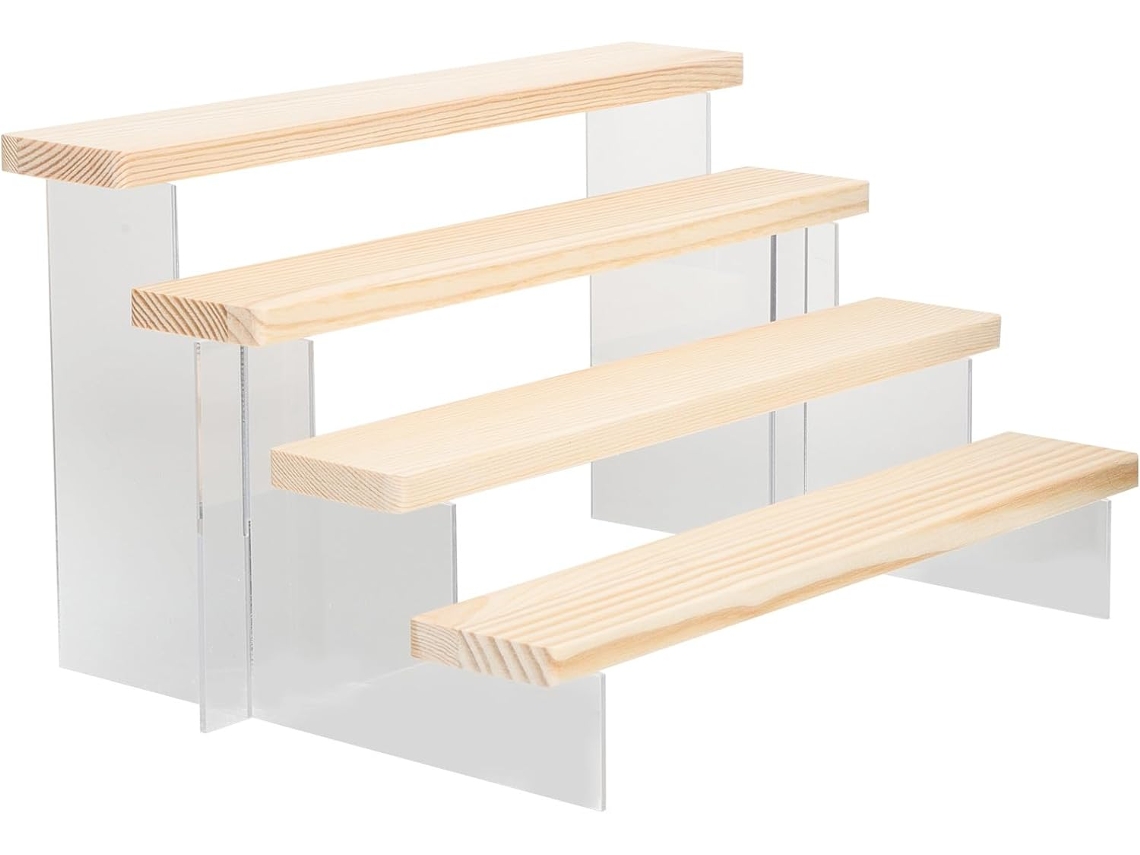 Estantería De Almacenamiento De 4 Niveles De Madera Y Acrílico, Soporte Robusto Y Pulido Para Figuras.