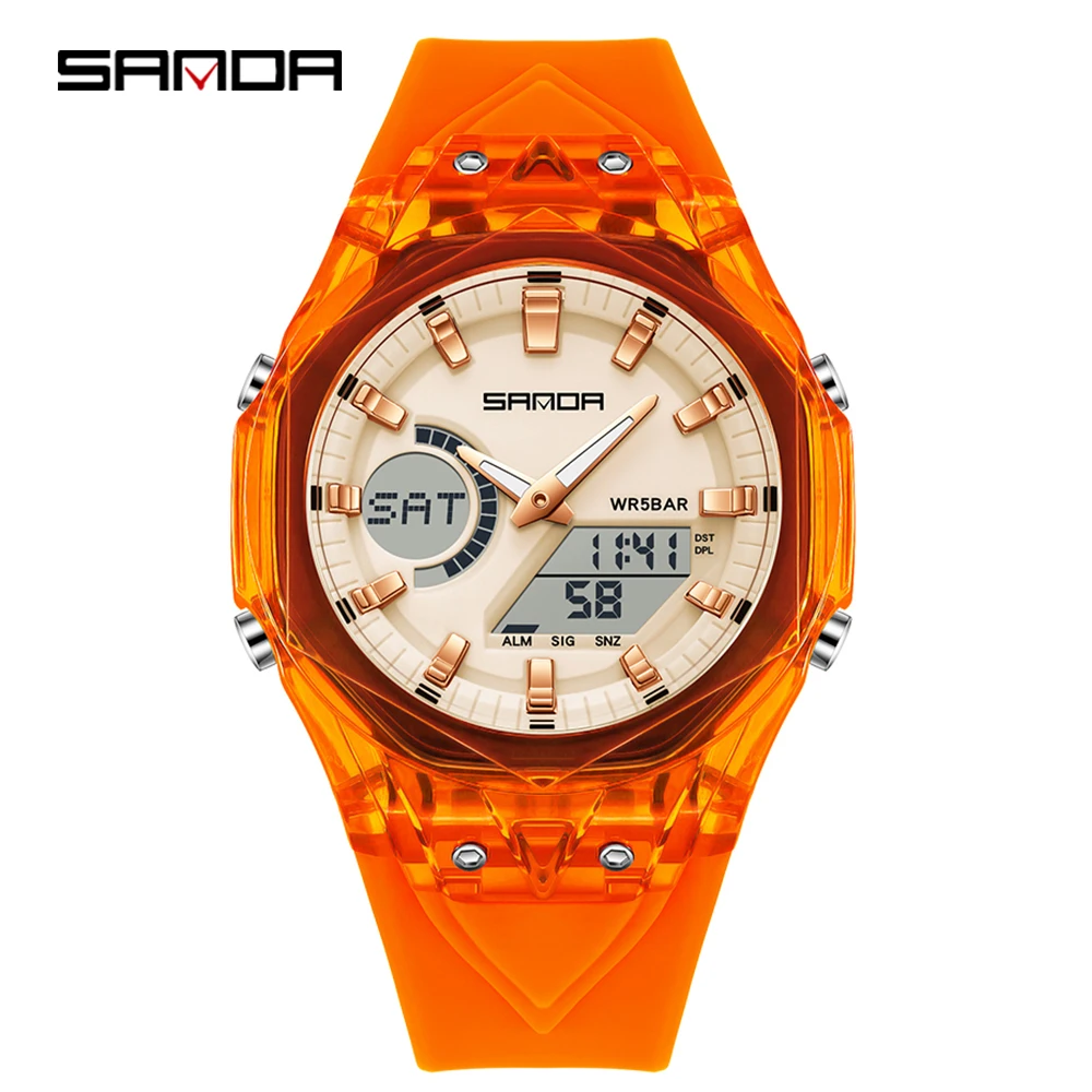Reloj Despertador Luminoso De Doble Pantalla Para Estudiantes (naranja), Resistente A Los Golpes, Deportivo, Digital, A La Moda.