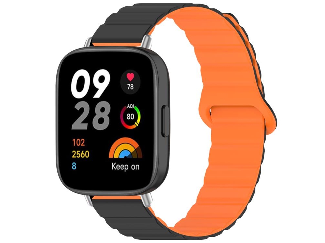 Bracelete Para Redmi Watch 3 - Silicone Magnético Brilhante Preto E Laranja