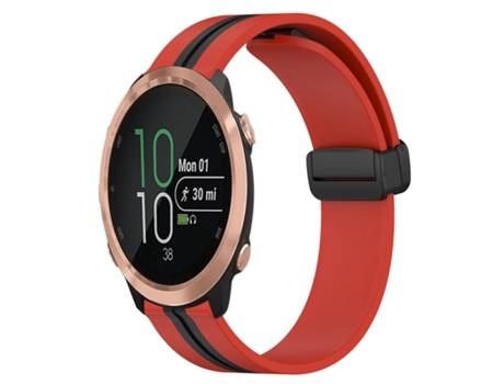 Correa de reloj inteligente para Garmin Forerunner 645 Music Correa de reloj de silicona de 20 mm con cierre magnético plegable (rojo + negro)