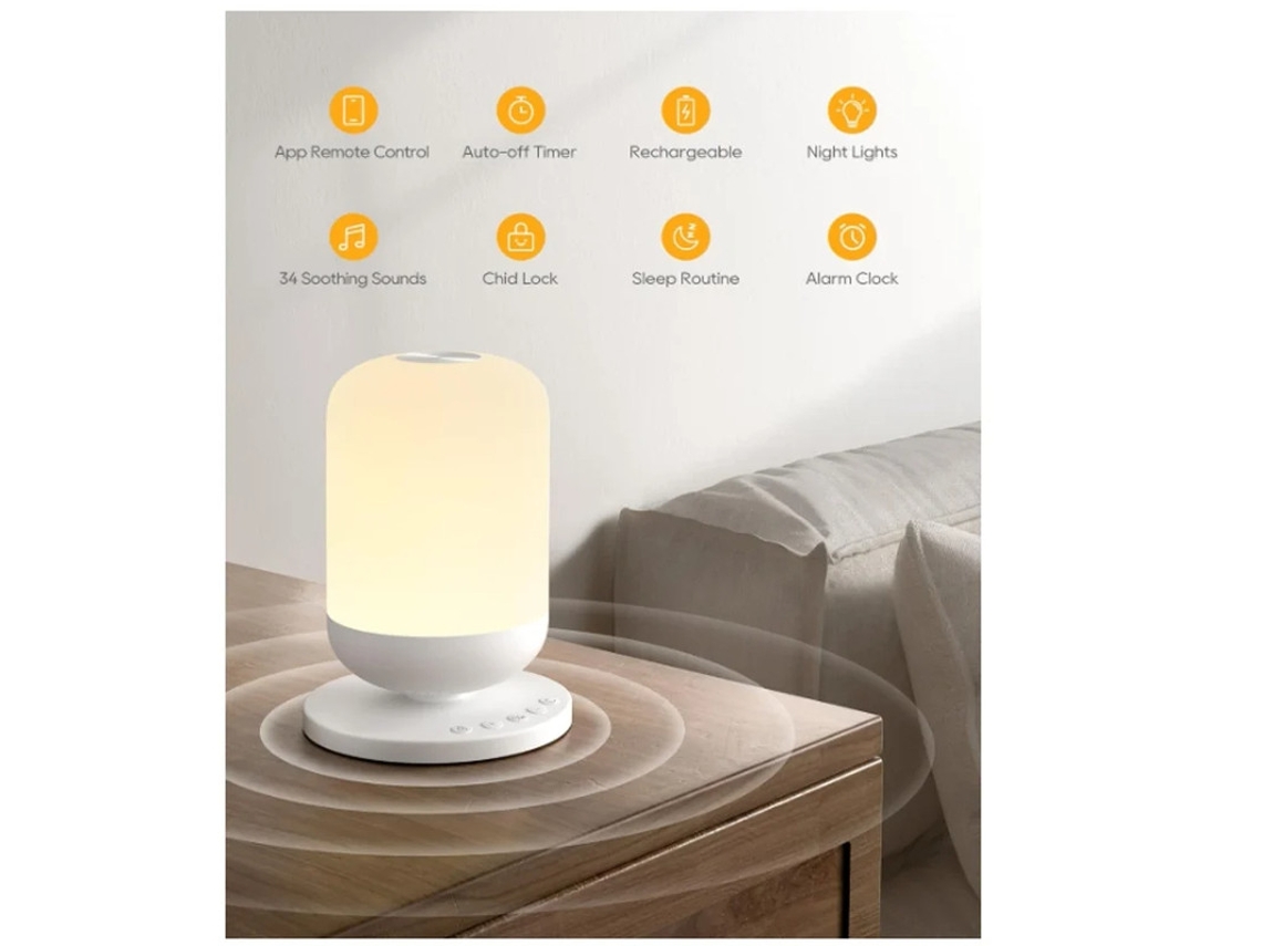 Máquina de sonidos para bebés con 34 sonidos relajantes, máquina de ruido blanco y luz nocturna, entrenador de sueño con aplicación, control remoto, Bestvite