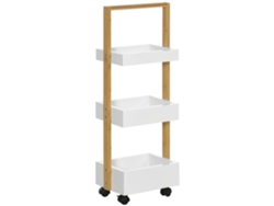 Carrito De Baño De Bambú Con Ruedas, 3 Cestas, Blanco, 28x18x75