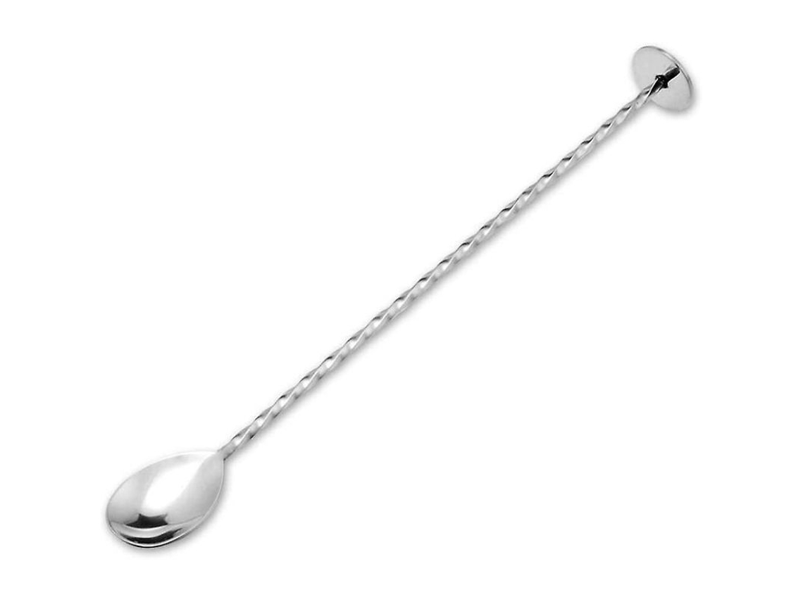 Cucharas de bar largas de acero inoxidable con mango en espiral para mezclar cócteles en vasos altos.