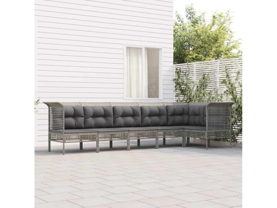 Conjunto de jardín de 6 piezas con cojines de mimbre gris de DKD Home Decor